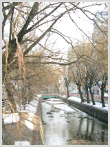 店の傍らには北国の情緒あふれる川が流れる