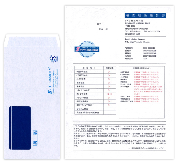 郵送の検査結果のご報告サンプル